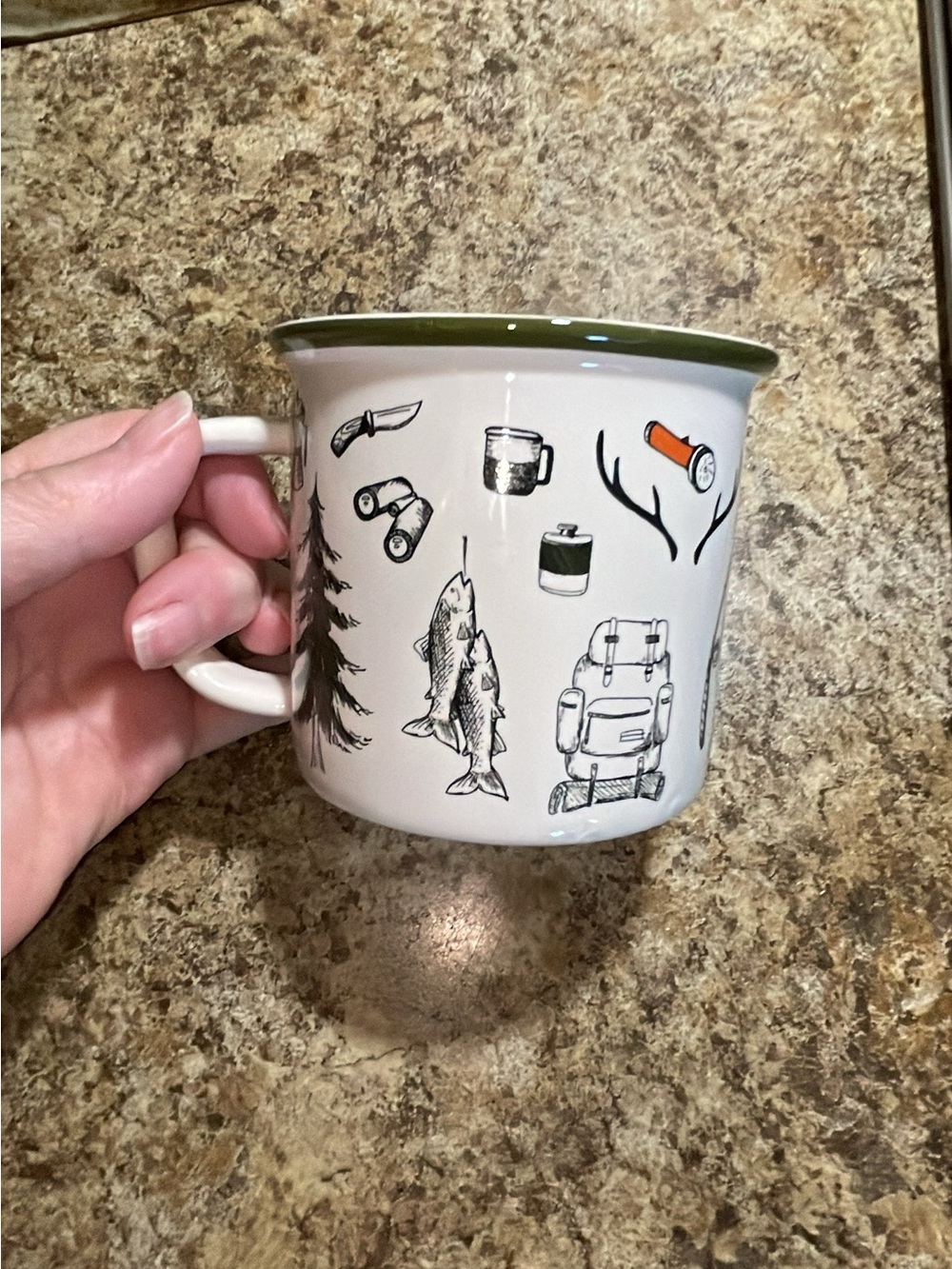 Outdoors Illustration Ceramic Mug with Olive Rim LL BEAN